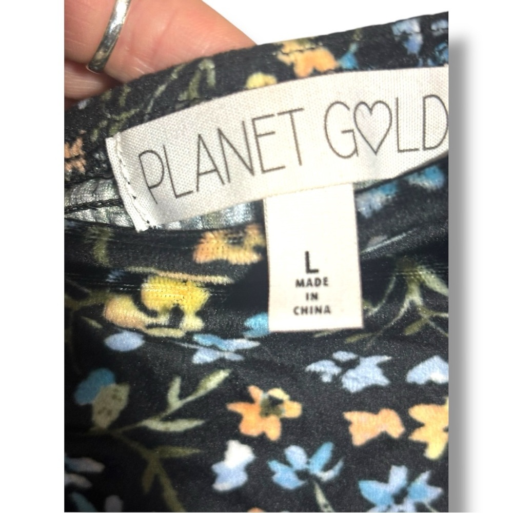 Planet Gold Black Small Floral Print Velvet Short Cap Sleeves Flared Mini Dress - Picture 7 of 15